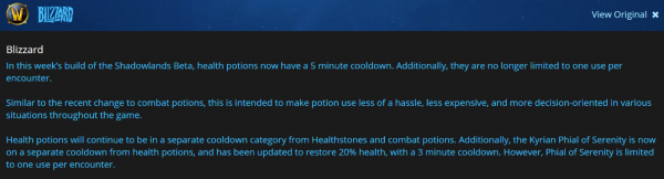 魔兽世界9.0治疗药水机制调整 9.0治疗药水修改详情