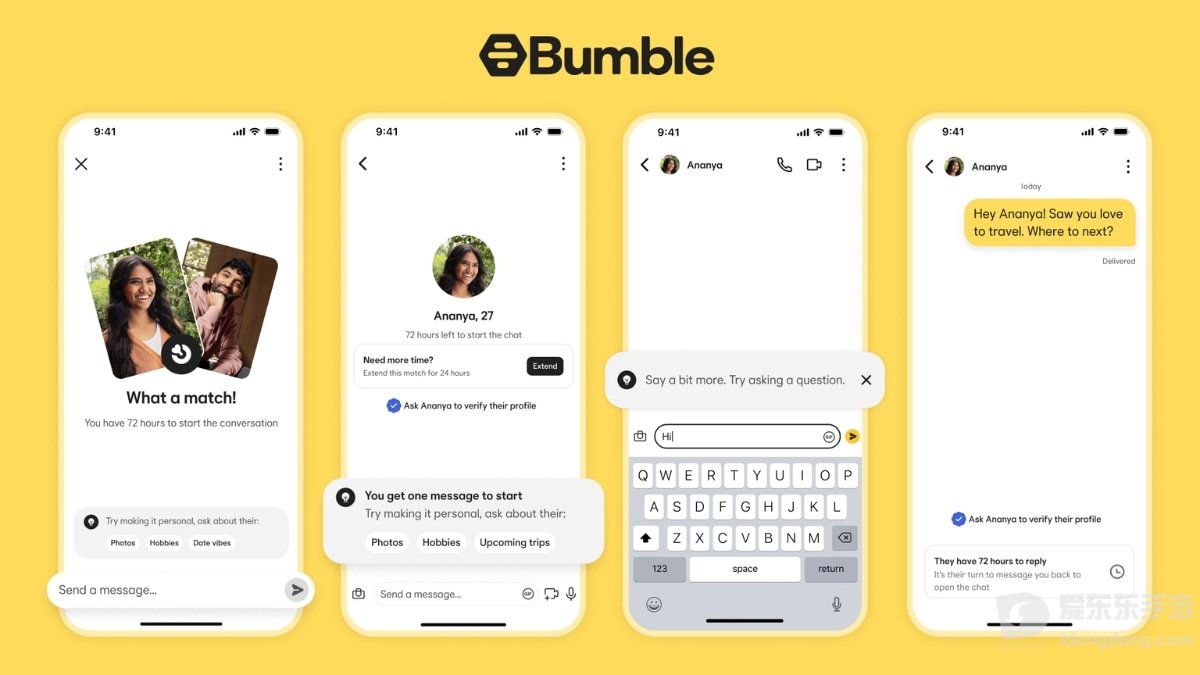Bumble交友软件用户匹配、个人资料与聊天窗口