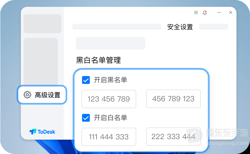 ToDesk电脑客户端安全设置中的黑白名单管理选项