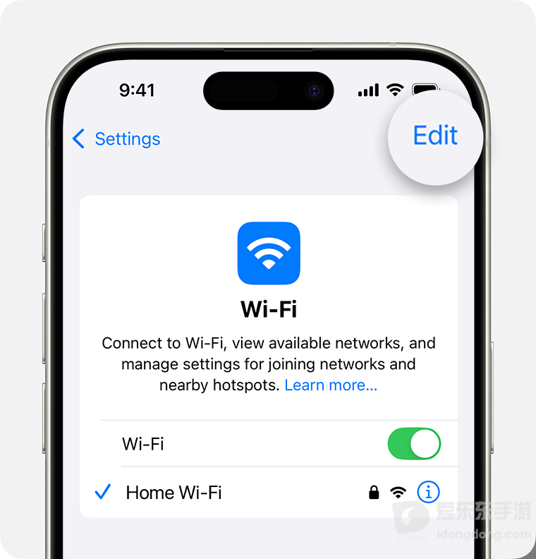 iPhone设置中的无线局域网页面，显示Wi-Fi开关和已连接的网络