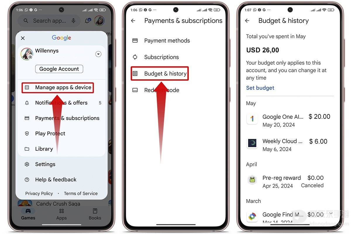 Google Play购买记录查询教程，展示查看应用购买历史的操作界面