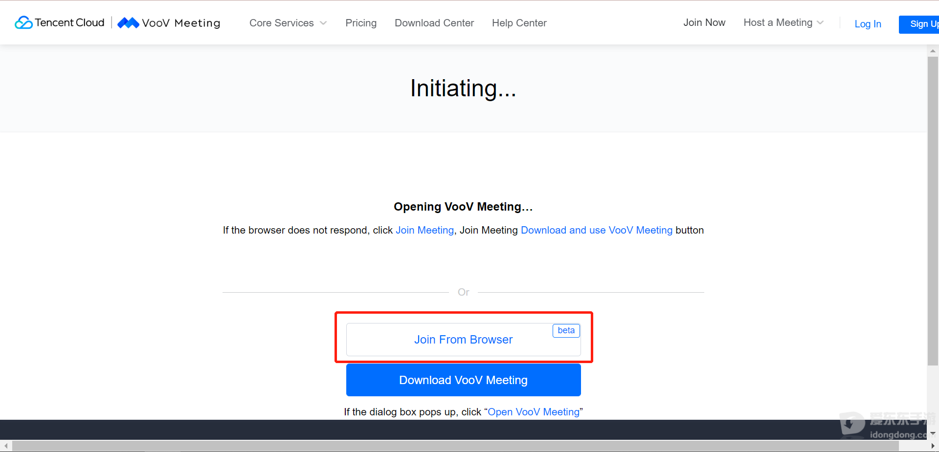 VooV Meeting网页入会界面，显示Join From Browser和Download VooV Meeting选项