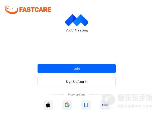 VooV Meeting客户端首页，显示Join入会按钮以及Sign Up和Log In入口
